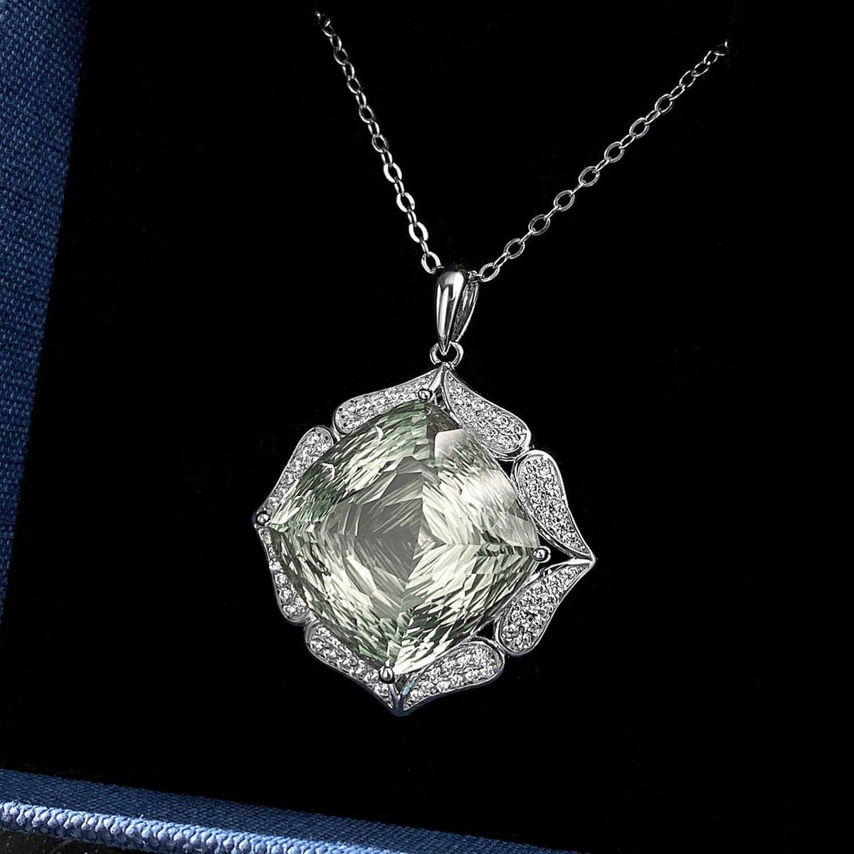 Luxury Sweater Chain Femininity S925 Silver Set Large Natural Green